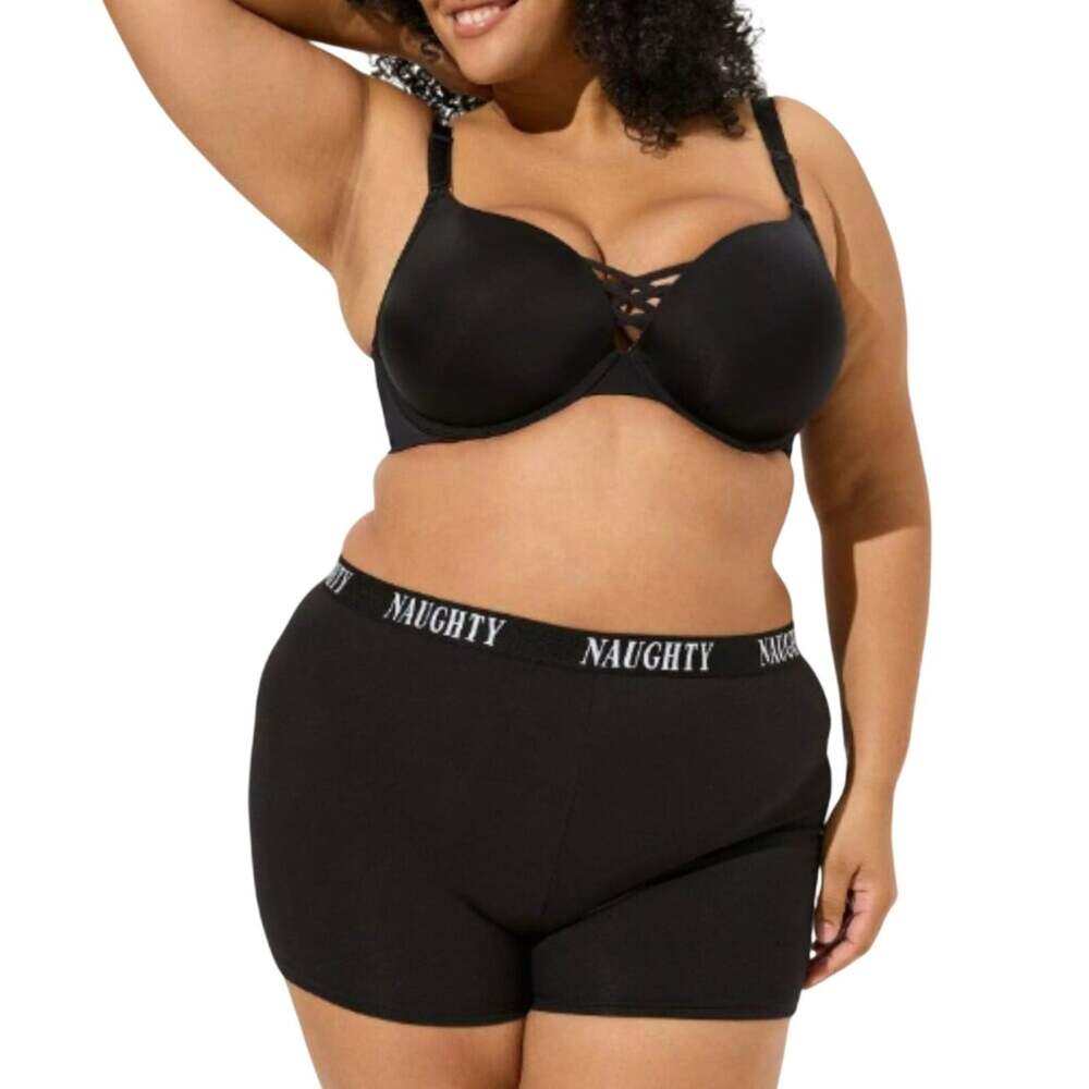 Torrid Naughty Logo Black Cotton Mid Rise Shortie Panty 00 NEW